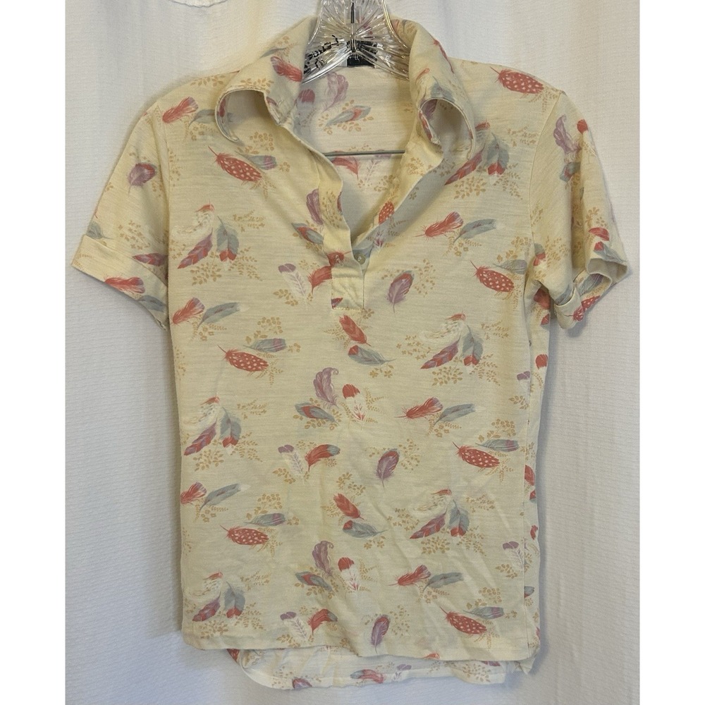 VTG 70s Feathers Novelty Print Butterfly Collar Shirt Womens Small Disco Groovy